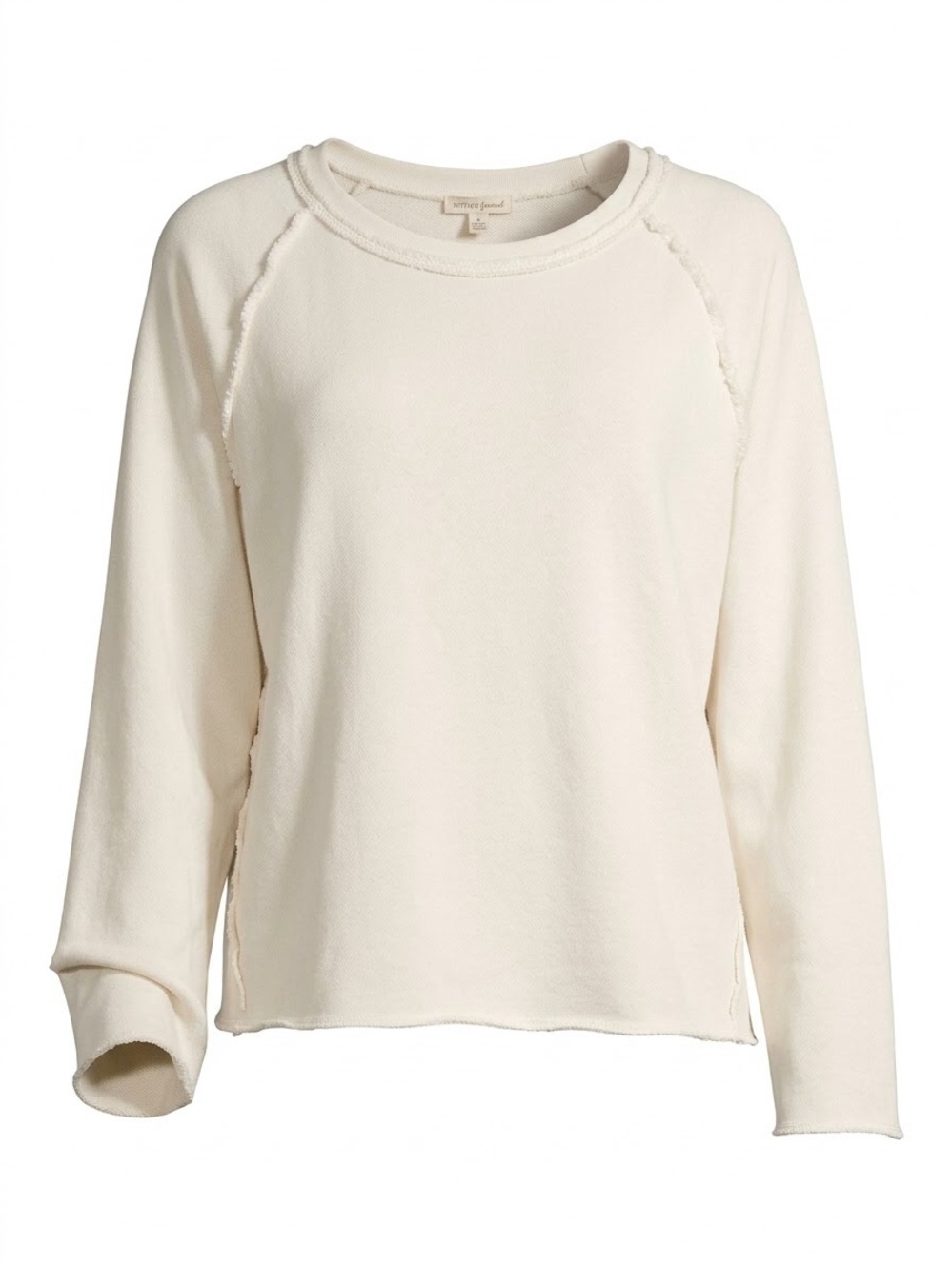 Eileen Fisher Cream Raw-Edge Long Sleeve Sweatshirt Organic Cotton Small